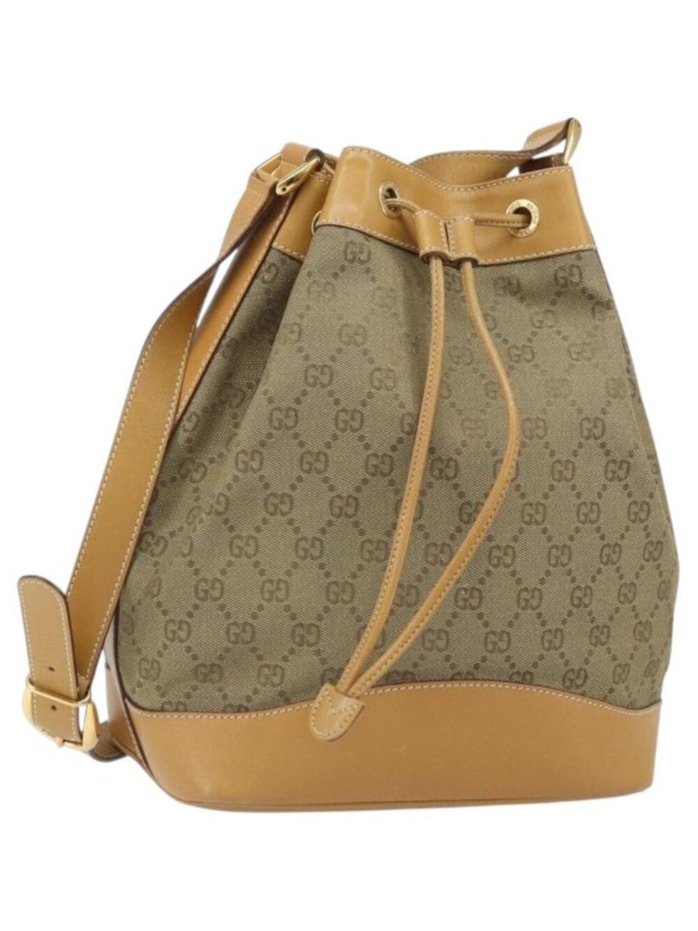 GUCCI GG Canvas Shoulder Bag Beige Gold